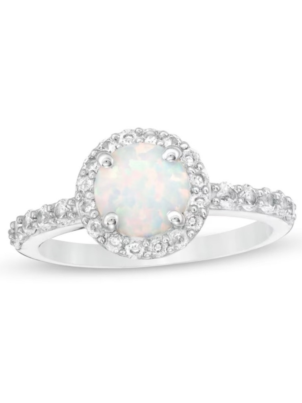 Zales Sterling Silver Opal Halo Ring White Sapphire Lab Opal Bridal